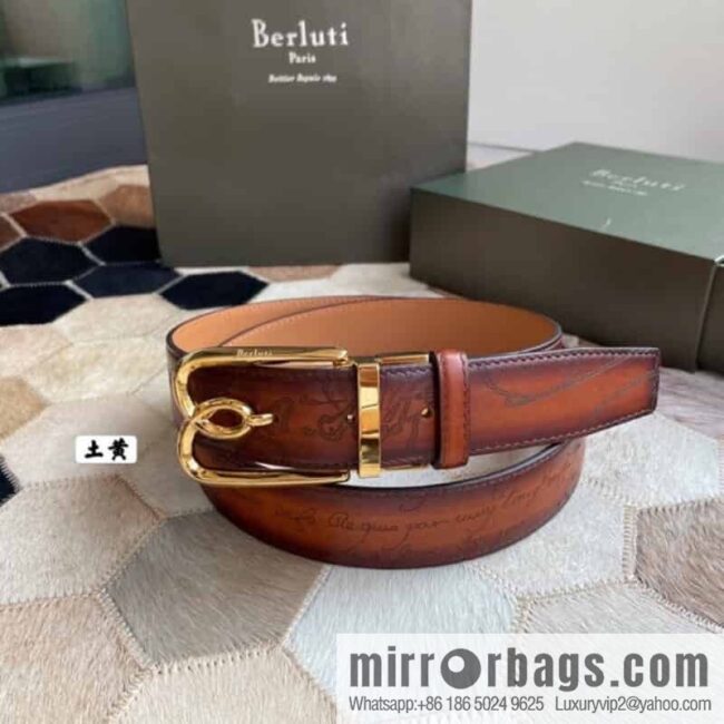 Berluti Stainless Steel Rotary Pin Metal Buckle 35mm Men\'s Business Belt