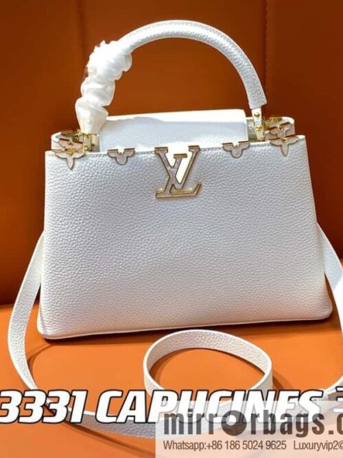 [Boutique‑grade] M23331 white, full leather cap, that English series CAPUCINES medium handbag, this Capucines BB Flower Crown handbag