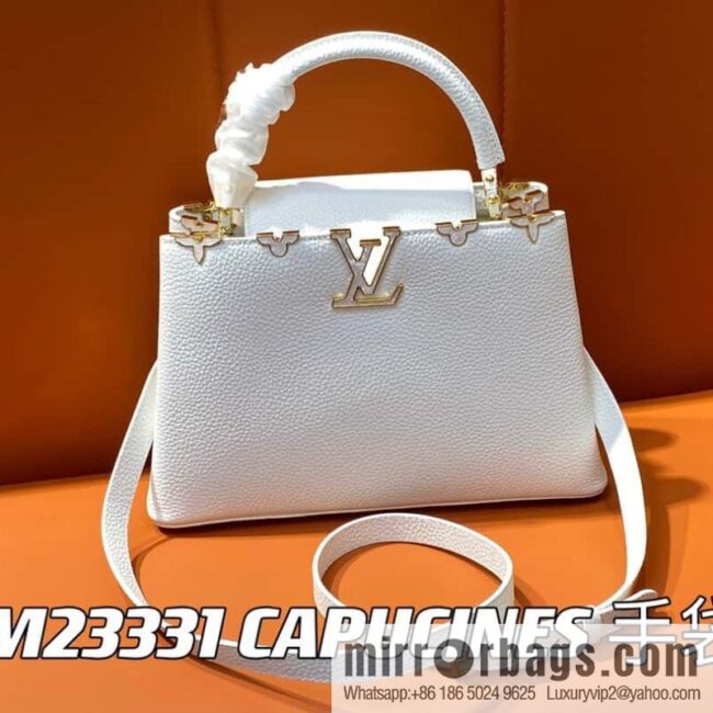 [Boutique‑grade] M23331 white, full leather cap, that English series CAPUCINES medium handbag, this Capucines BB Flower Crown handbag