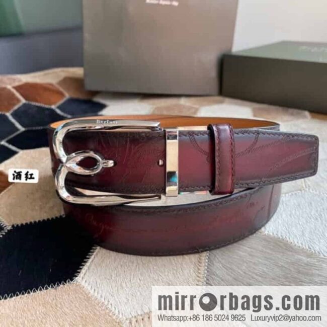Berluti Stainless Steel Rotary Pin Metal Buckle 35mm Men\'s Business Belt