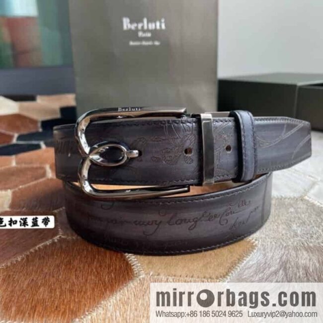 Berluti Stainless Steel Rotary Pin Metal Buckle 35mm Men\'s Business Belt