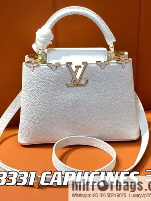 [Premium‑quality] M23331 white, full leather cap that English series CAPUCINES BB handbag Capucines BB Flower Crown handbag