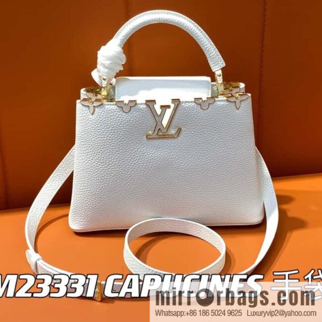 [Premium‑quality] M23331 white, full leather cap that English series CAPUCINES BB handbag Capucines BB Flower Crown handbag