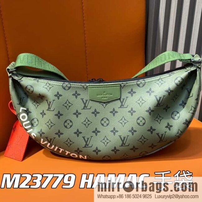 [Boutique‑grade] M23779 green, men\'s bag moon bag series HAMAC handbag M23779 green (silk screen)