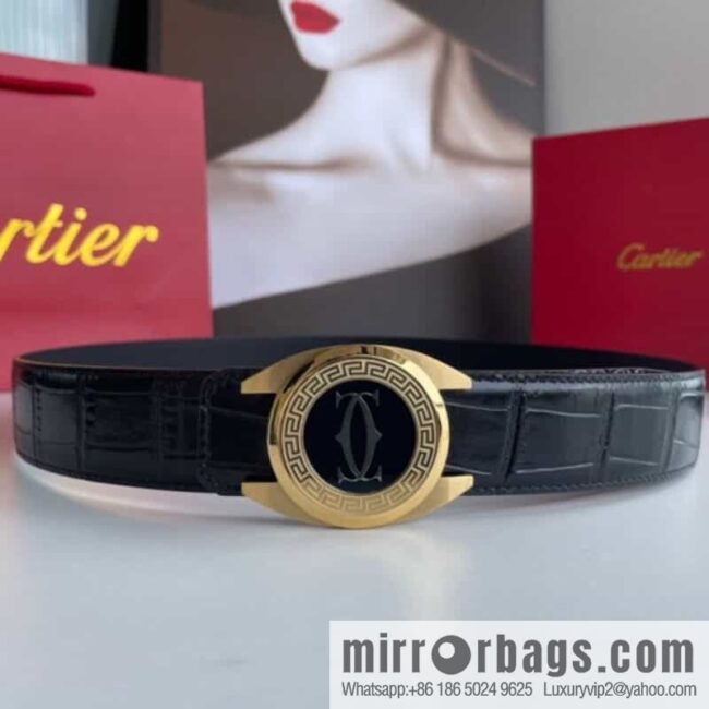 Cartier Cartier, stainless steel metal buckle imported cowhide fine imitation crocodile leather belt 3.5cm