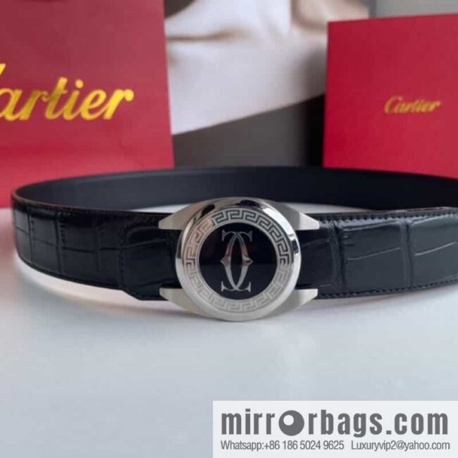 Cartier Cartier, stainless steel metal buckle imported cowhide fine imitation crocodile leather belt 3.5cm