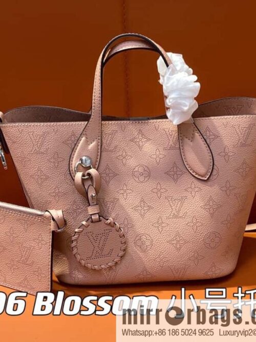 [Boutique‑grade] M23196 pink M23849 full leather bucket bag series Blossom small tote bag, gray gradual change (cut-out)