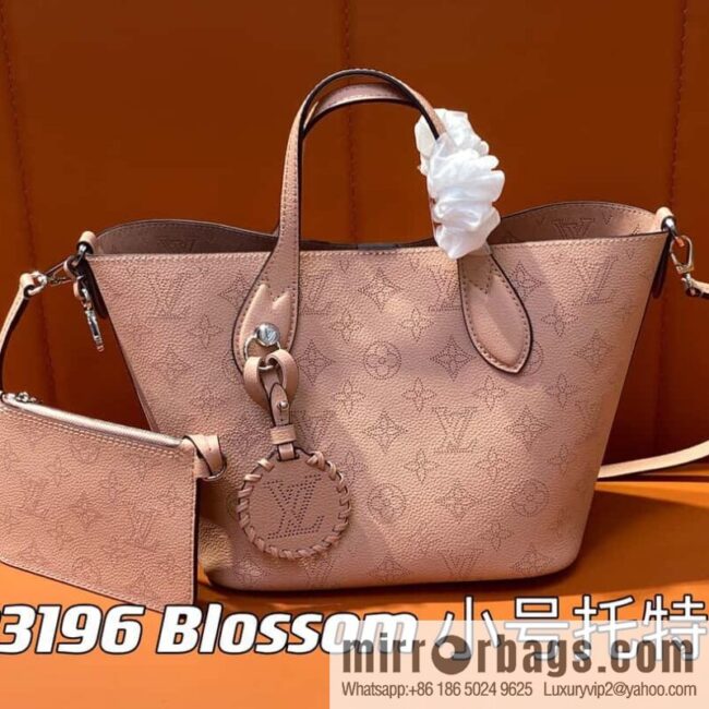 [Boutique‑grade] M23196 pink M23849 full leather bucket bag series Blossom small tote bag, gray gradual change (cut-out)