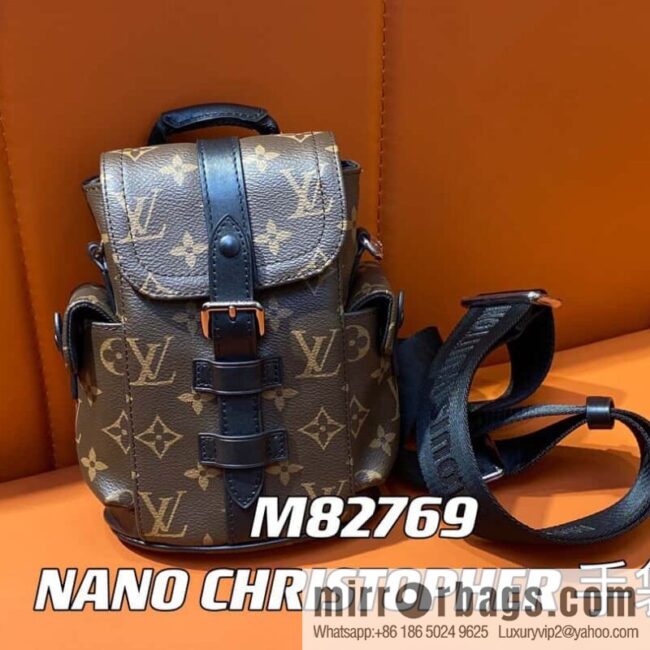 [Premium‑quality] M82769 monogram men\'s bag mini backpack series, autumn and winter new NANO CHRISTOPHER handbag Christopher backpack M82769 cover backpack satchel mini backpack satchel