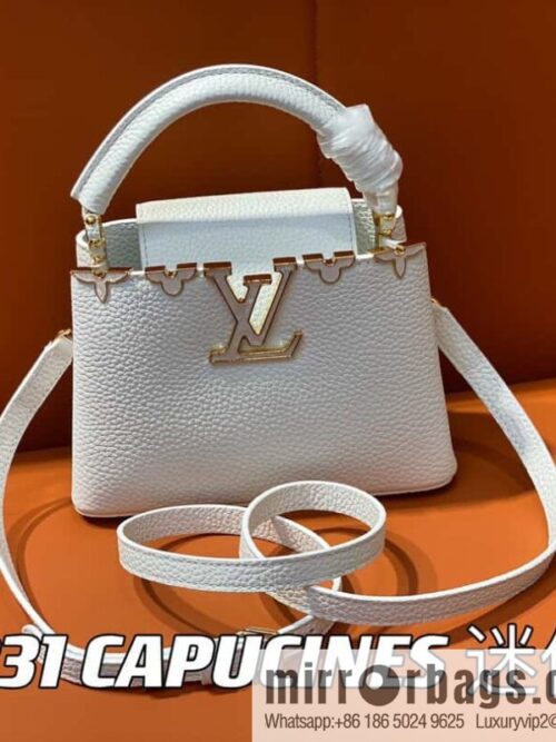 [Boutique‑grade] M23331 white, full leather cap that English series CAPUCINES mini handbag Capucines mini Flower Crown handbag