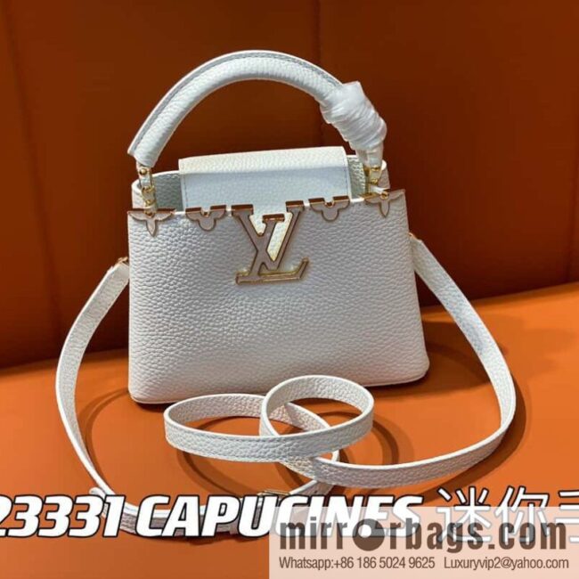 [Boutique‑grade] M23331 white, full leather cap that English series CAPUCINES mini handbag Capucines mini Flower Crown handbag