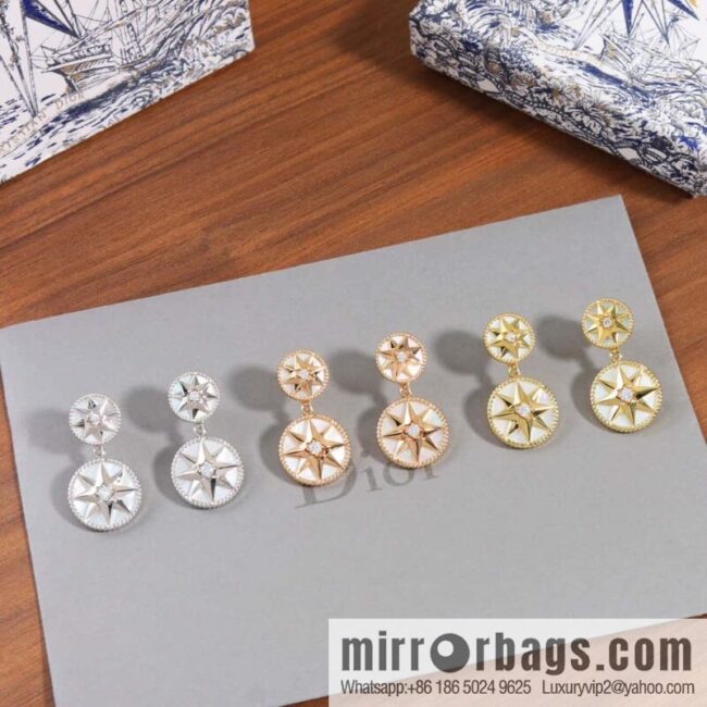 New ☑️ Dior octagram white fritillary compass stud earrings