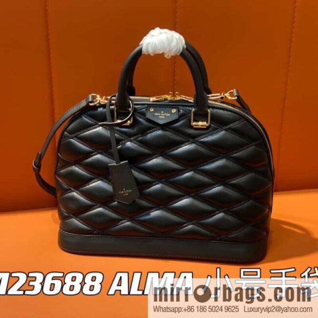 [Boutique‑grade] M23688 black full leather rhombus shell bag series ALMA small handbag
