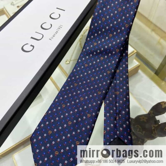 GUCCI Gucci 100% Top Jacquard Silk Double G Flower Tie