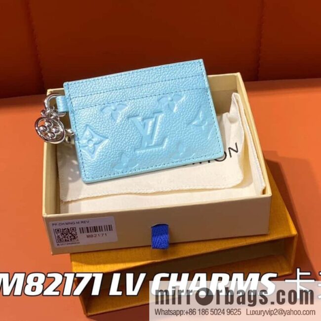[Boutique‑grade] M82171 pearlescent blue, full leather M82739 card holder wallet series LV CHARMS card holder
