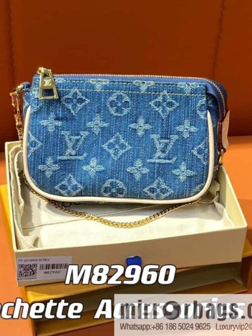 [Boutique‑grade] M82960 blue denim mini mahjong bag series Mini Pochette Accessories small handbag