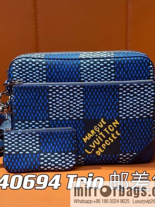 [Boutique‑grade] N40694 blue grid, men\'s bag messenger bag three-piece series Trio messenger bag
