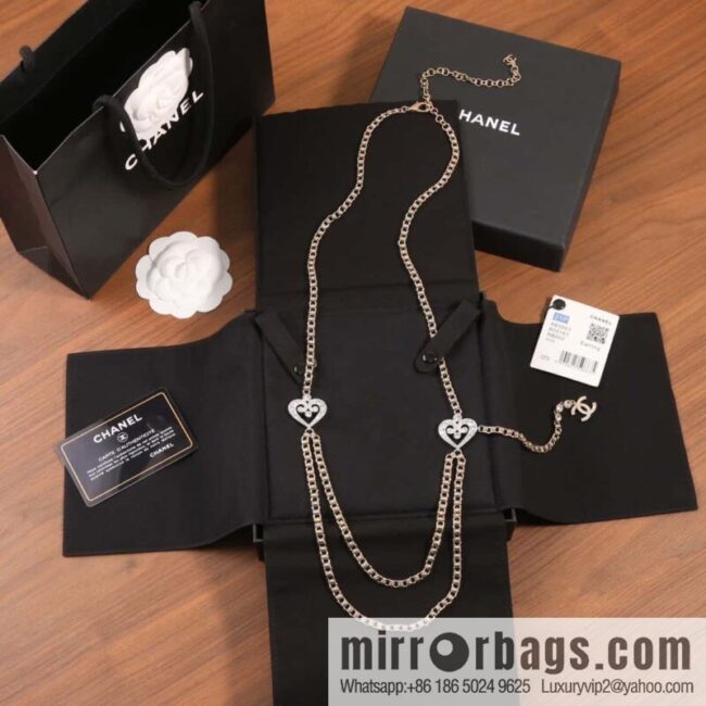 ☀️New ☑️ Chanel double c black leather rope peach heart love necklace waist chain belt