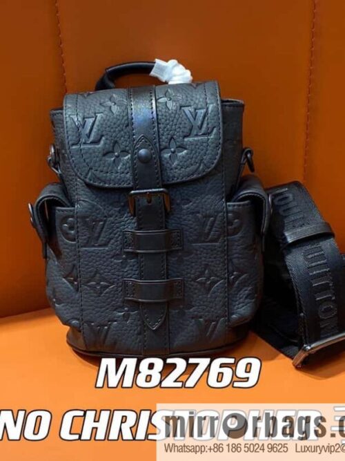 [Boutique‑grade] M82769 black full leather embossed, men\'s bag mini backpack series, autumn and winter new NANO CHRISTOPHER handbag