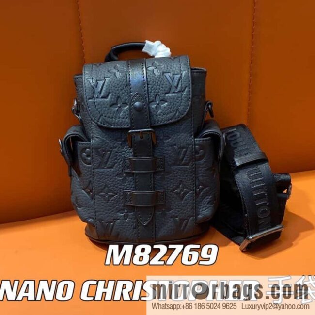 [Boutique‑grade] M82769 black full leather embossed, men\'s bag mini backpack series, autumn and winter new NANO CHRISTOPHER handbag
