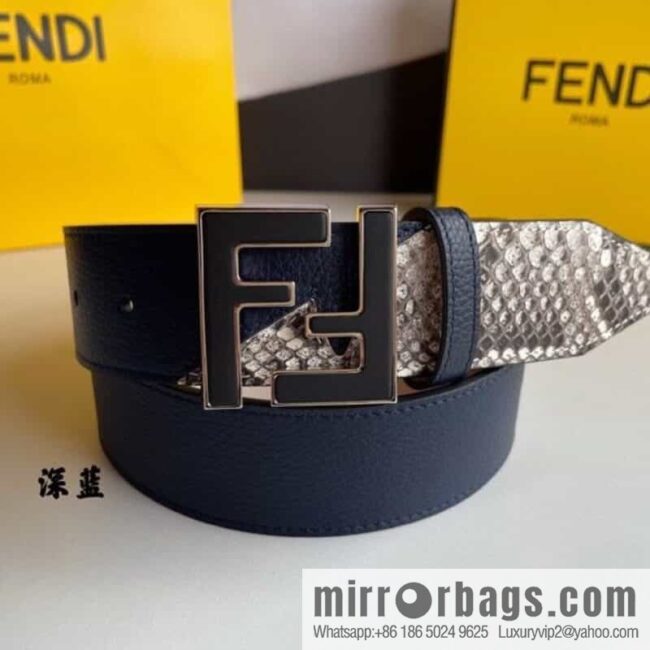 FENDI Fendi FF logo exquisite craftsmanship metal buckle first layer cowhide splicing snake skin belt
