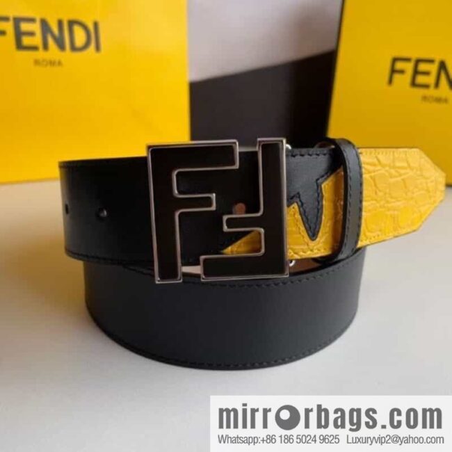 FENDI Fendi FF logo exquisite craftsmanship metal buckle first layer cowhide splicing snake skin belt
