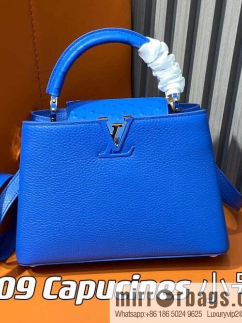 [Boutique‑grade] M81409 blue ostrich, full leather cap that English series Capucines small handbag