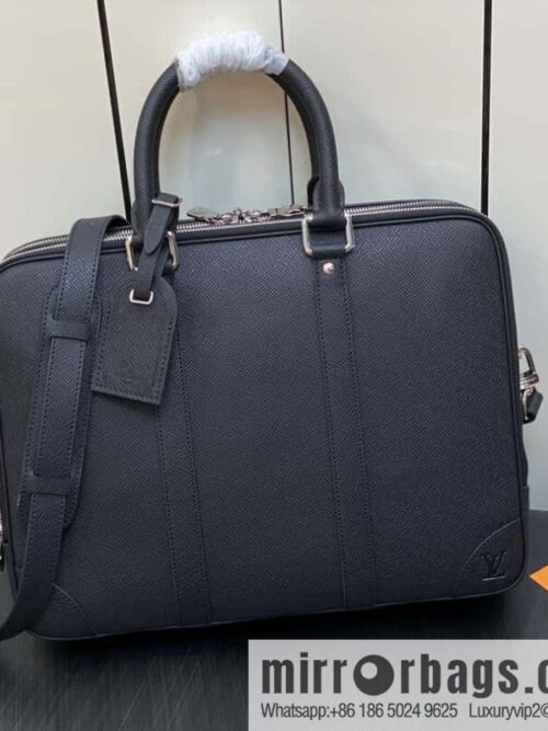 [Boutique‑grade] M30967 black full leather cross pattern briefcase series, this Voyage large briefcase