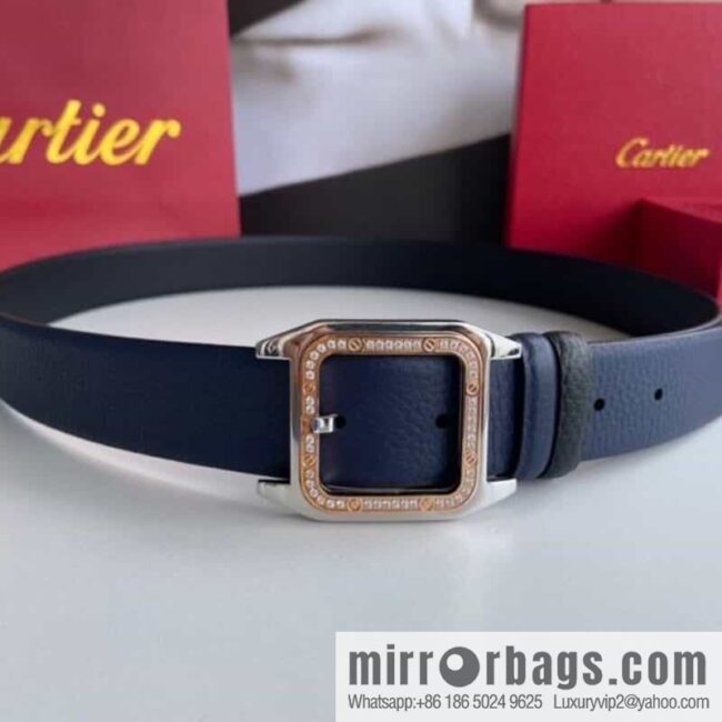Cartier stainless steel inlaid diamond pin buckle with first layer cowhide 3.5cm belt