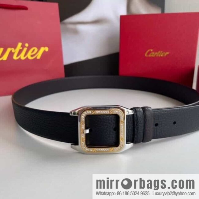 Cartier stainless steel inlaid diamond pin buckle with first layer cowhide 3.5cm belt