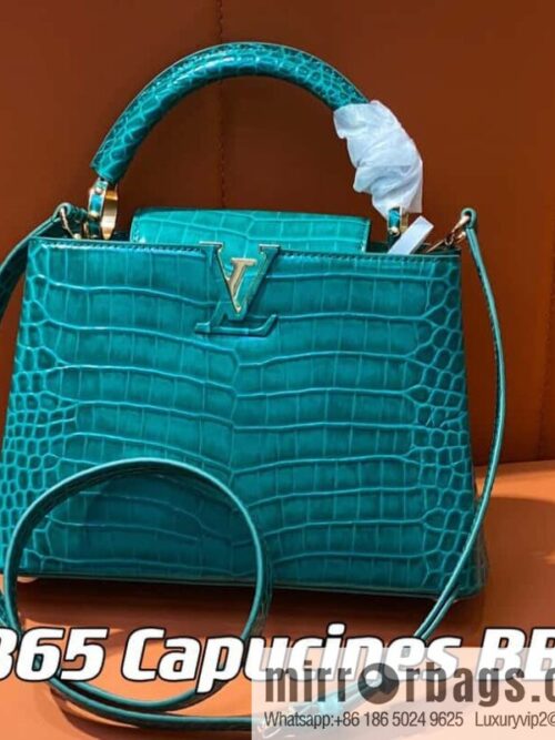 [Boutique‑grade] M48865 green, crocodile pattern full leather cap that English series Capucines BB handbag