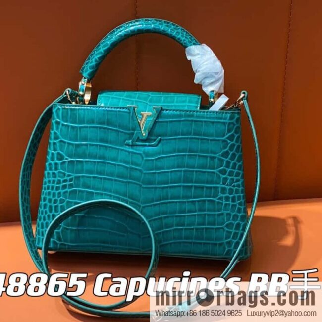 [Boutique‑grade] M48865 green, crocodile pattern full leather cap that English series Capucines BB handbag