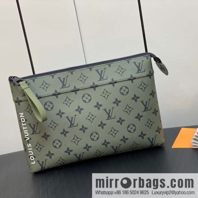 [Boutique‑grade] M82008 green flower clutch bag series Pochette Voyage Souple clutch bag Keepall Bandoulière 25 handbag