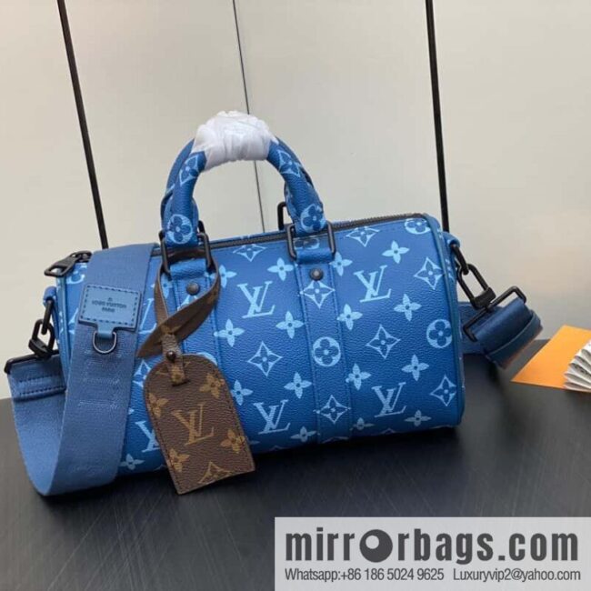[Boutique‑grade] M46803 Blue Flower, Men\'s Bag Pillow Bag Series KEEPALL BANDOULIZRE 25 Handbag