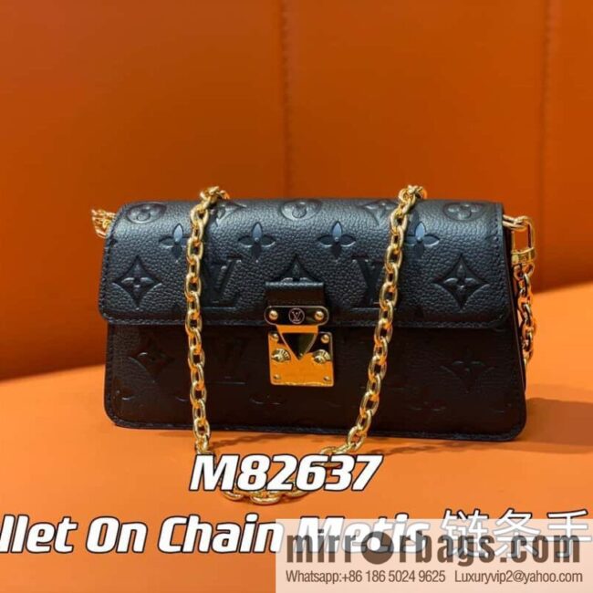 [Premium‑quality] M82637 black full leather embossed chain bag series Wallet On Chain Metis chain strap handbag M82836 82637
