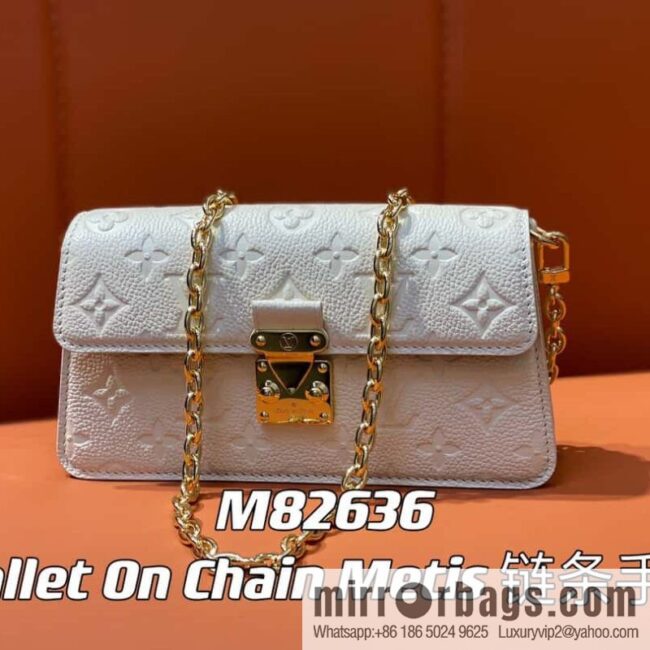 [Boutique‑grade] M82636 white full leather embossed chain bag series Wallet On Chain Metis chain strap handbag M82836 82637