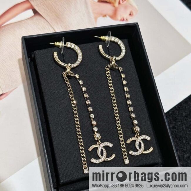 ❗️New ❗️☀️ new ☑️ Chanel double c tassel full diamond stud earrings ☀️