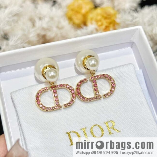 New ☑️ Dior Pink Diamond CD Size Pearl Earrings Earrings