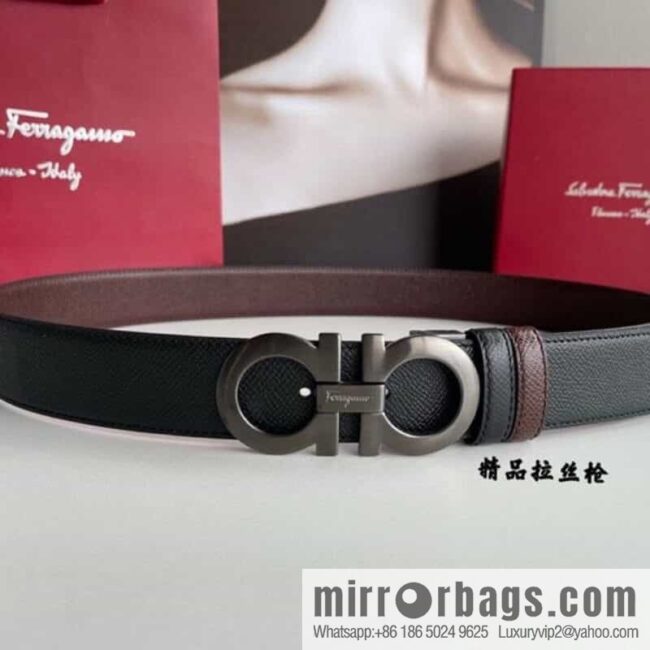 Ferragamo Ferragamo, double-sided with delicate first-layer cowhide cross-textured belt 3.5cm