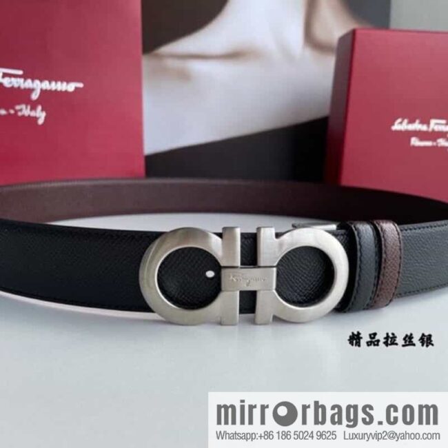 Ferragamo Ferragamo, double-sided with delicate first-layer cowhide cross-textured belt 3.5cm