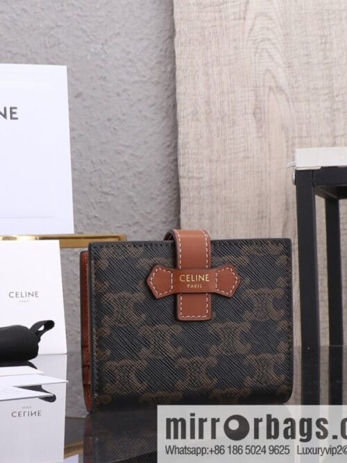 [Premium quality, all-steel hardware] [CELIEN · Celine] Small logo printed sheep leather (fabric) lace wallet TRIOMPHE number: 100262