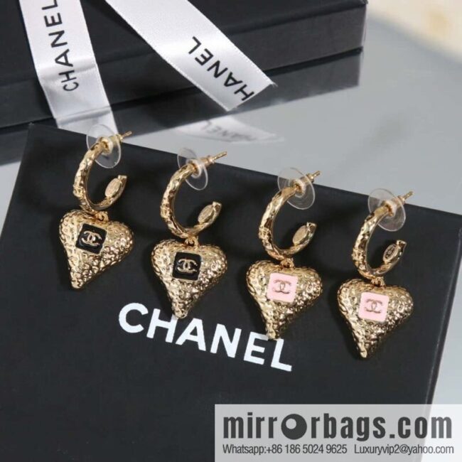 ☀️New ☑️ chanel c2 double c peach heart love earrings earrings ☀️