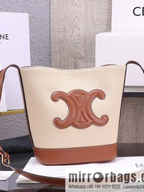 [Premium quality, all-steel hardware] 23s new product | CELINE CUIR TRIOMPHE small striped fabric leather bucket bag 23s new fabric series, number: 198243DU3.04LU