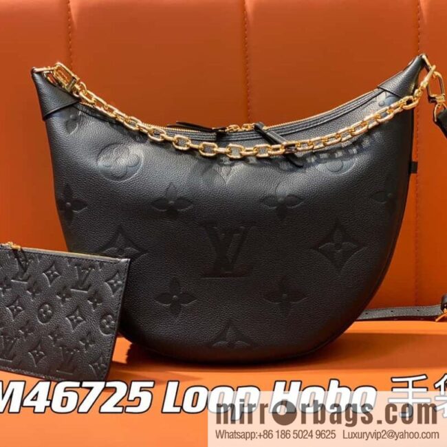 [Boutique‑grade] M46725 black full leather, moon bag series, this Loop Hobo handbag.