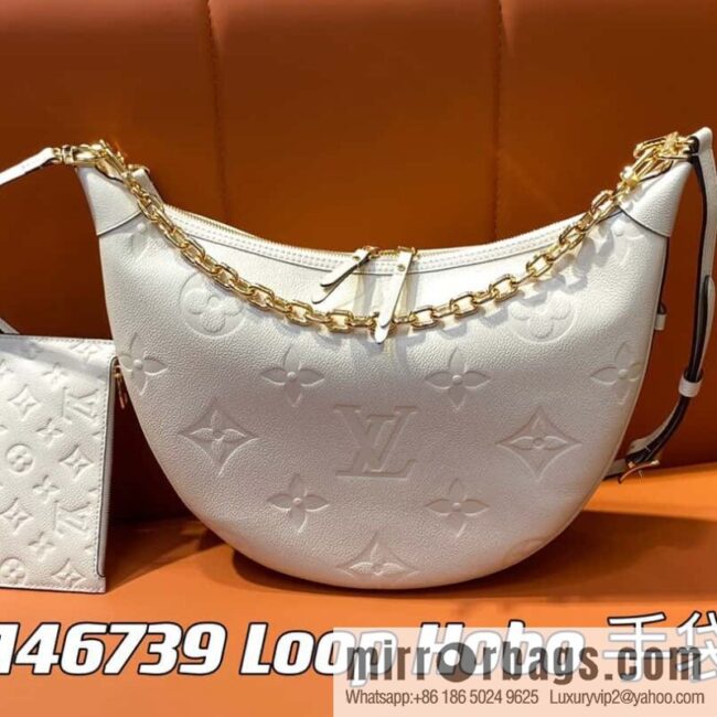[Boutique‑grade] M46725 meters white full leather, moon bag series, this Loop Hobo handbag.