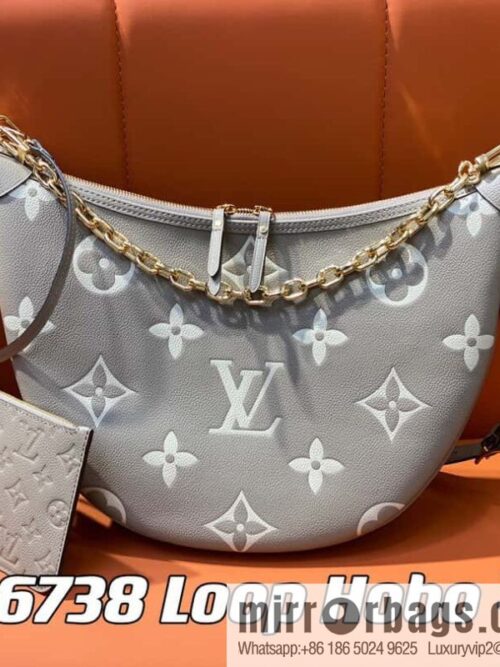 [Boutique‑grade] M46725 M46738 gray silk print full leather moon bag series, this Loop Hobo handbag.