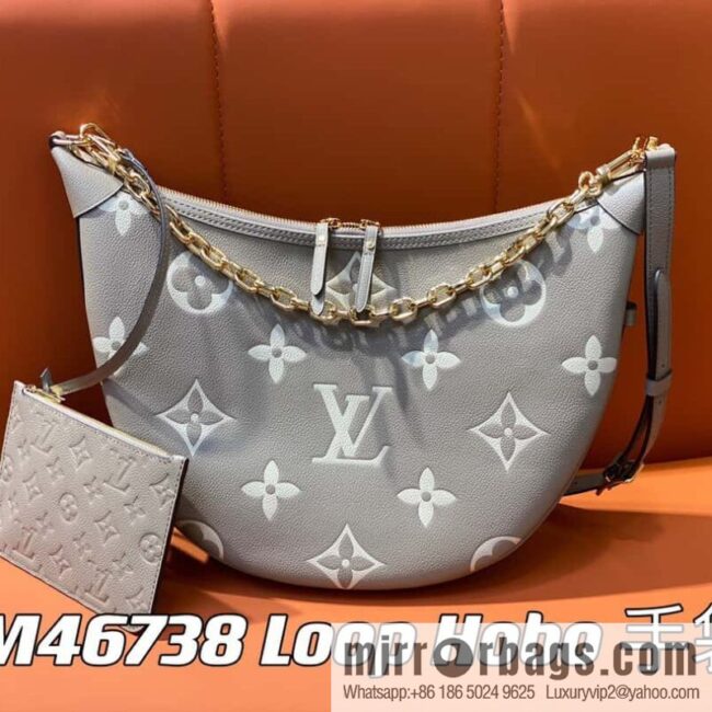 [Boutique‑grade] M46725 M46738 gray silk print full leather moon bag series, this Loop Hobo handbag.