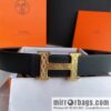 Hermès, stainless steel h inlaid with diamond metal buckle men\'s 3.8cm first-layer cowhide belt