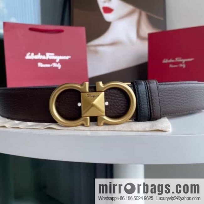 Salvatore Ferragamo, double-sided with first layer cowhide lychee texture 3.5cm belt