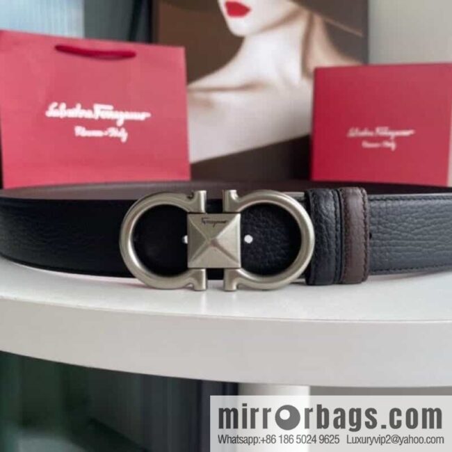 Salvatore Ferragamo, double-sided with first layer cowhide lychee texture 3.5cm belt